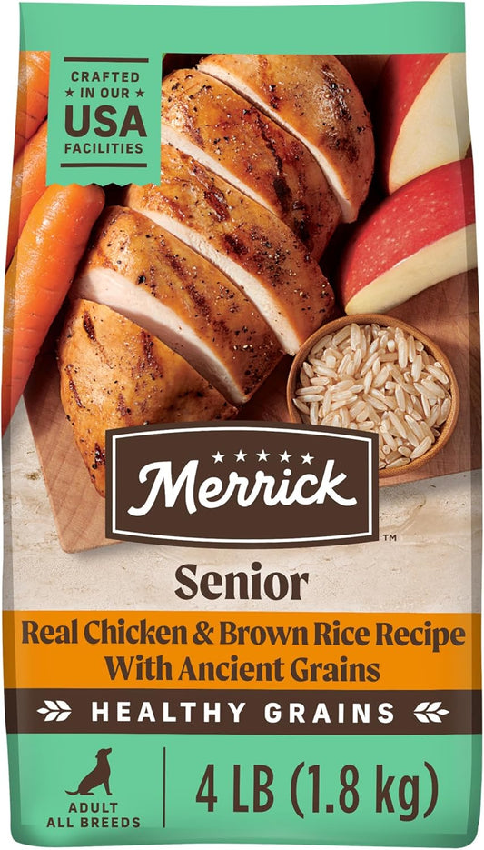 Merrick Healthy Grains Premium Dry Dog Food, Wholesome and Natural Dry Chicken Kibble, Senior Recipe - 4.0 lb. Bag