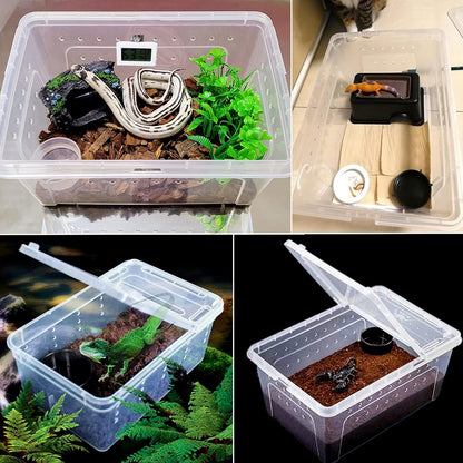Hamiledyi 5 Pcs Reptile Plants Terrarium Hanging Fake Plant Leaves and Reptile Hide Box Gecko Hideout Cave with Sink Humidifier for Ball Python Bearded Dragon Chameleon Lizard