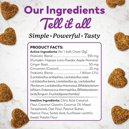 Dr. Harvey's Digestive Probiotic Soft Chews for Dogs, 9 Probiotics for Gut Health, Diarrhea and Bowel Support, Peanut Butter Flavor (90 Chews)