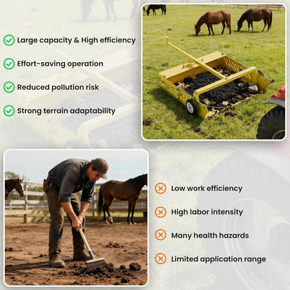 2-in-1 Horse Paddock Cleaner & Tow-Behind Trailer, Heavy Duty Manure Fork & Scoop, Efficient Yard Sweeper for Horse Manure, Drag Collector for Pasture/Yard Easy Cleanup