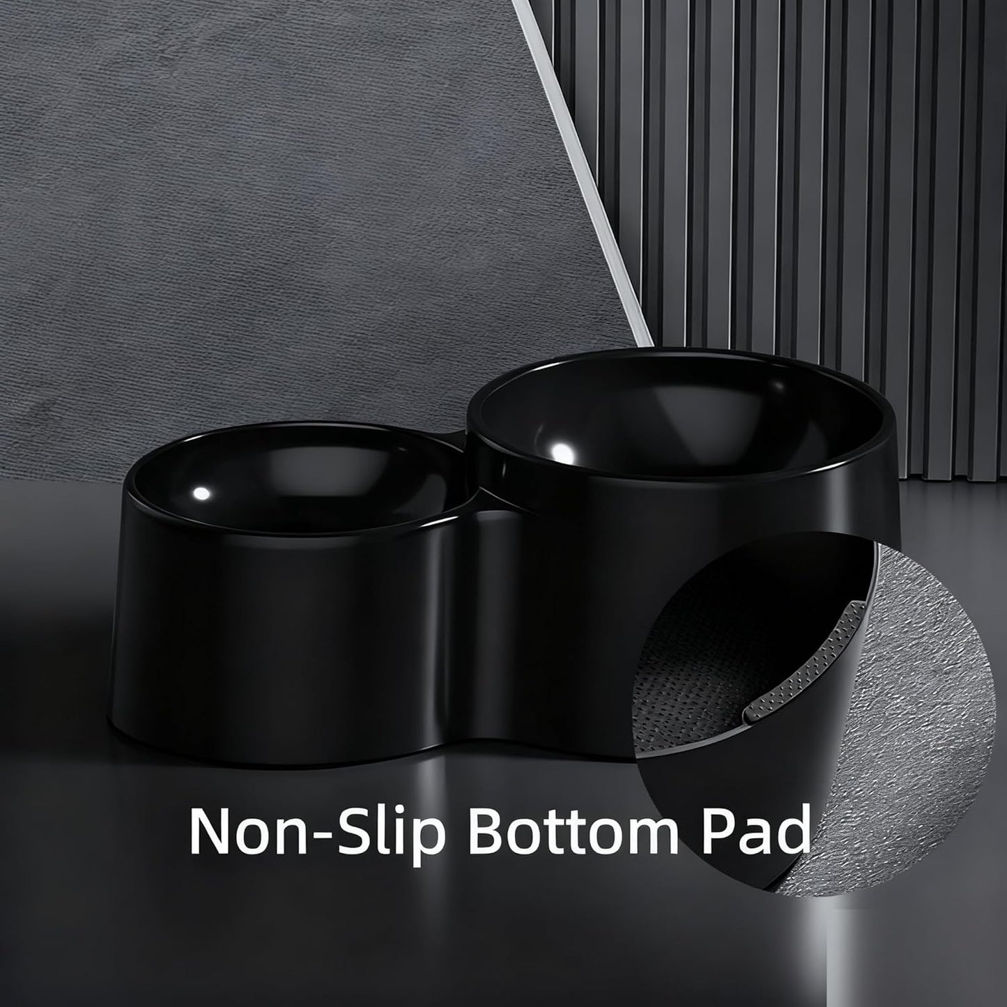 Ceramic Raised Cat Bowls, Tilted Elevated Anti Vomit Bowls for Indoor Cats, Non-Slip Bottom, Dual Food & Water Black Bowl, Whisker Friendly Pet Feeder for Cats Puppies