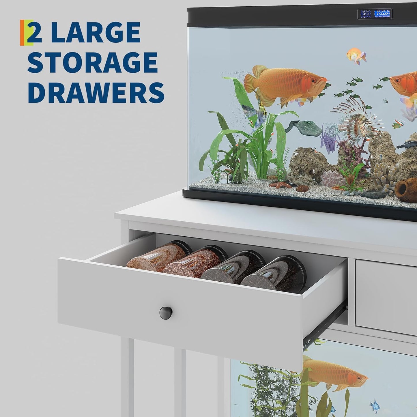 40-50 Gallon Fish Tank Stand with Outlets, 2 Aquarium Reptile Tank Stand with Storage Drawers, Height Adjustable Feet, 660LBS Capacity White