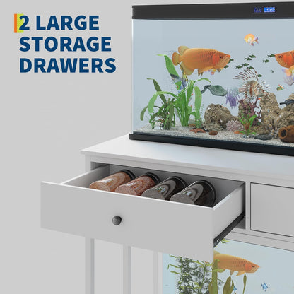 40-50 Gallon Fish Tank Stand with Outlets, 2 Aquarium Reptile Tank Stand with Storage Drawers, Height Adjustable Feet, 660LBS Capacity White