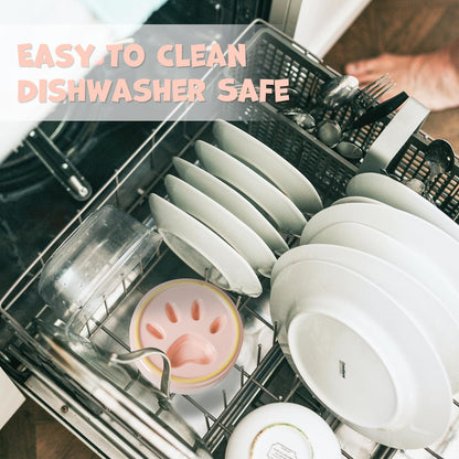 Ceramic Slow Feeder Dog Bowl for Medium Size, Cute Paw Slow Feeding Food Bowl for Medium Breeds, Ceramics Dog Dishes, Non Slip, Pet Brithday Gifts, Pink