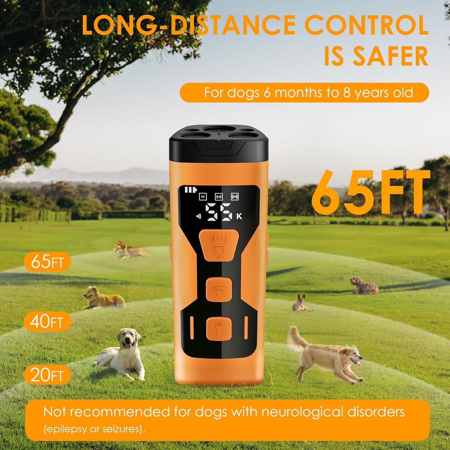 Dog Bark Deterrent Devices, 3X Ultrasonic 65FT Anti Barking Device, 4 Gear Frequencies Safer Alternatives to Dog Training Bark Collars, Portable Design with Display for All Dogs (Blue)