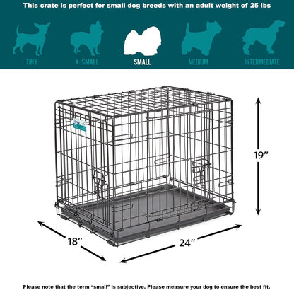 MidWest Homes for Pets 24-Inch Two-Door iCrate Folding Dog Crate with Divider Panel, Leak-Proof Tray & Secure Latches – Metal Wire Kennel for Small Breeds – Portable, Durable & Easy to Assemble