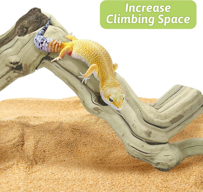 VCEPJH Snake Climbing Branch, 2Pcs Reptile Wood Natural Cork Log and 4 Pcs Reptile Plants, Climbing Wood Branch Terrarium Hanging Fake Plant Leaves for Snake Leopard Gecko Lizard Chameleon