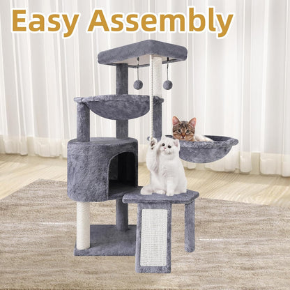Xin Three Layer Cat Tree with Cat Condo and Two Hammocks,Grey