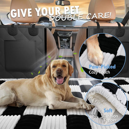 Backseat Dog Bed Non-Slip, Dog Bed for Car Back Seat Soft and Comfortable, Back Seat Pet Bed Mat for Travel, Pet Car Blanket for Backseat Extender and Seat Covers Checkered (51”X 23.5”)