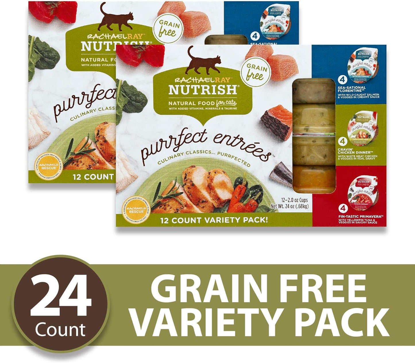 Rachael Ray Nutrish Purrfect Entrees Wet Cat Food, Variety Pack, 2 Ounce Cup (Pack of 24)