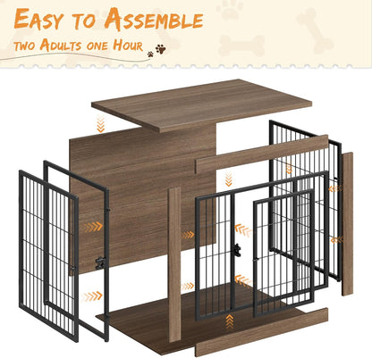 Greesum Modern Dog Crate Furniture That Doubles as a Side Table - Sturdy Wooden Kennel with Front & Side Door Access, Plush Cushion & Chew-Resistant Design for All Dog Sizes