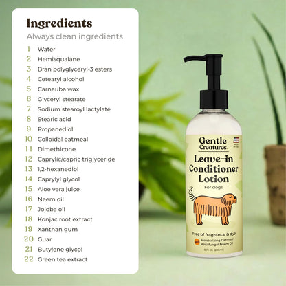 Gentle Creatures Leave-in Dog Conditioner Lotion - Fragrance-Free, Dye-Free - 95% Natural Ingredients - 8 Fl Oz