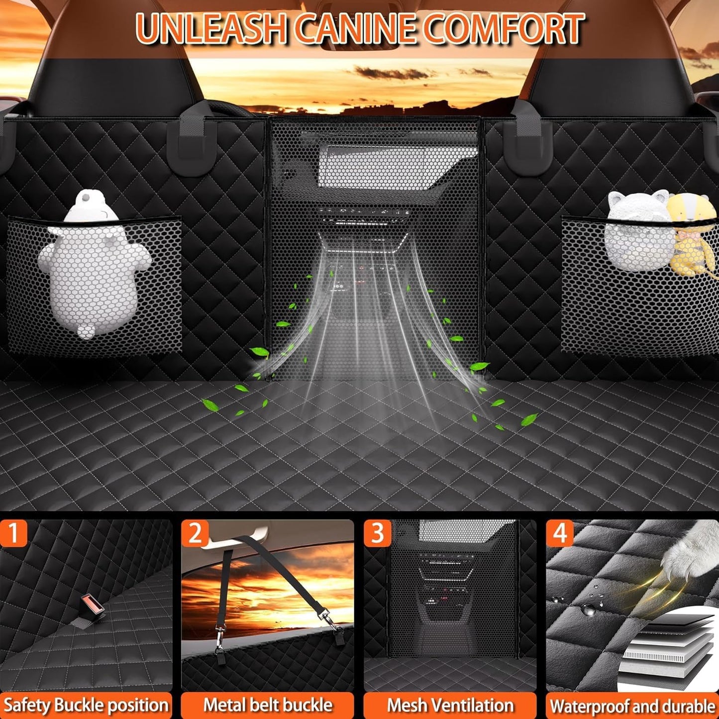 Back Seat Extender for Dogs - Large Space, Waterproof Dog Car Seat Cover for Back Seat with Hard Bottom Holds 420lbs, Upgraded Material Waterproof Pet Car Bed Dog Hammock for Car, SUV,Truck