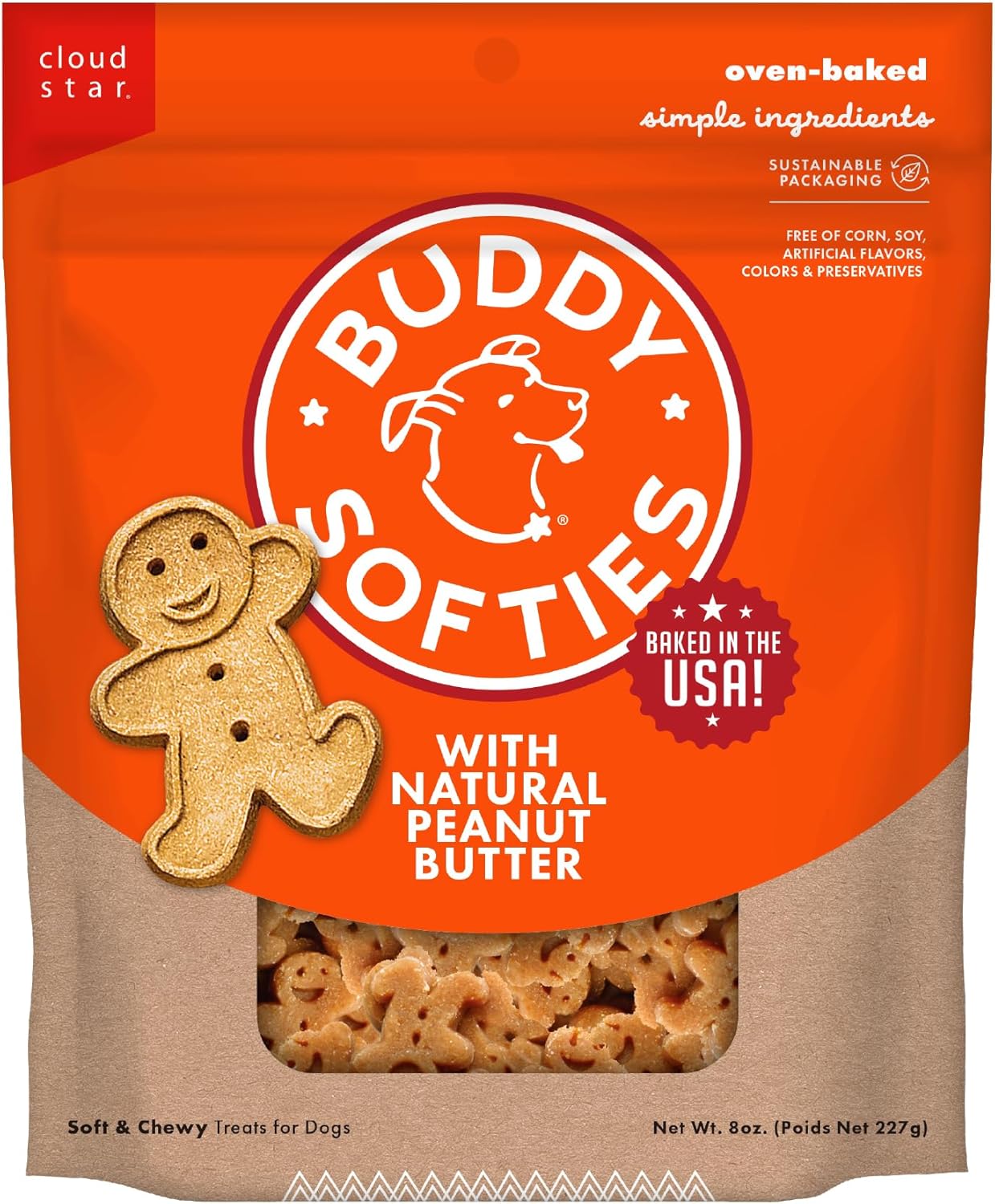 Buddy Biscuits Softies 8 oz Pouch, Soft & Chewy, Natural Peanut Butter Flavor Dog Treats, Oven Baked in The USA