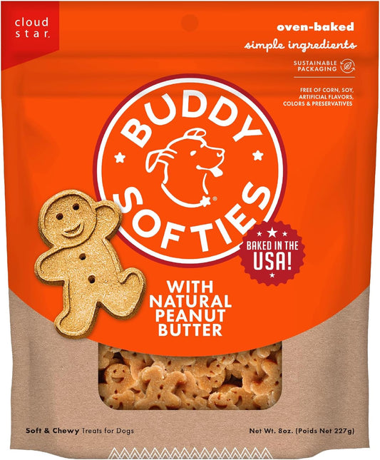 Buddy Biscuits Softies 8 oz Pouch, Soft & Chewy, Natural Peanut Butter Flavor Dog Treats, Oven Baked in The USA