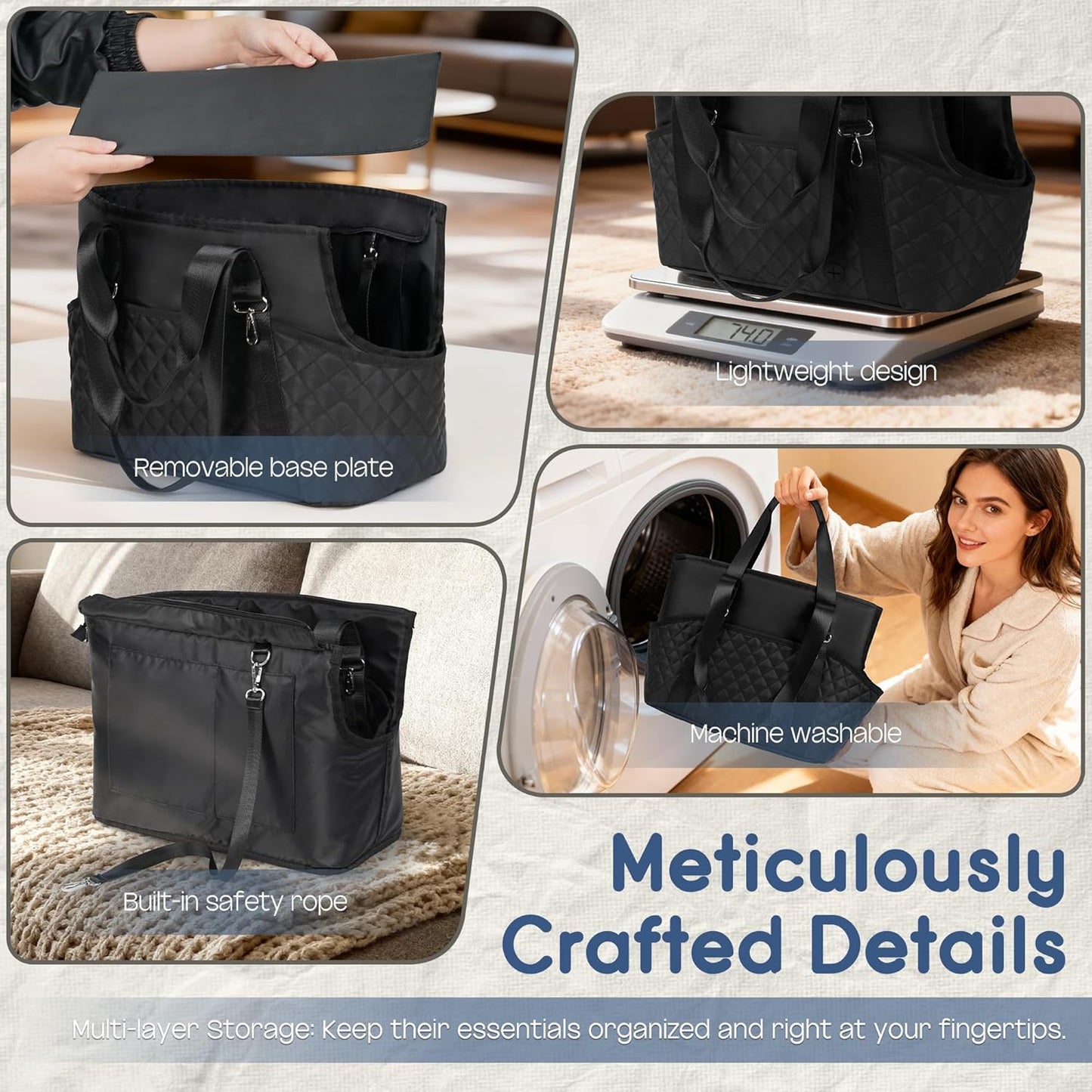 YUDODO Dog Purse Carrier for Small Dogs, Soft-Sided Pet Carrier with Large Pockets & Safety Harness Clip, Collapsible Dog Tote Bag, Travel Carriers up to 10 lbs, Black