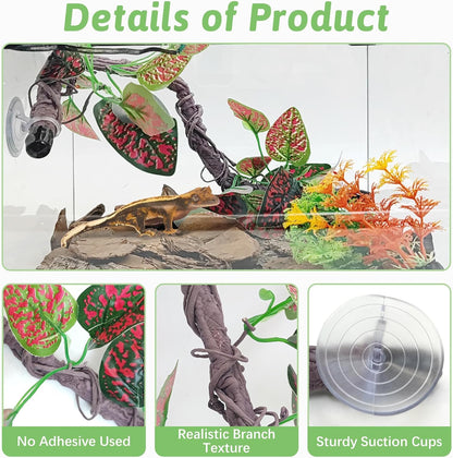 VCEPJH Reptile Bark Bedding,1 LB Natural Cork Bark for Geckos and Reptile Climbing Branch Decor 2 Pcs Bendable Jungle Vine with Suction Cup Terrarium Plant for Gecko Bearded Dragons, Snake,Frog