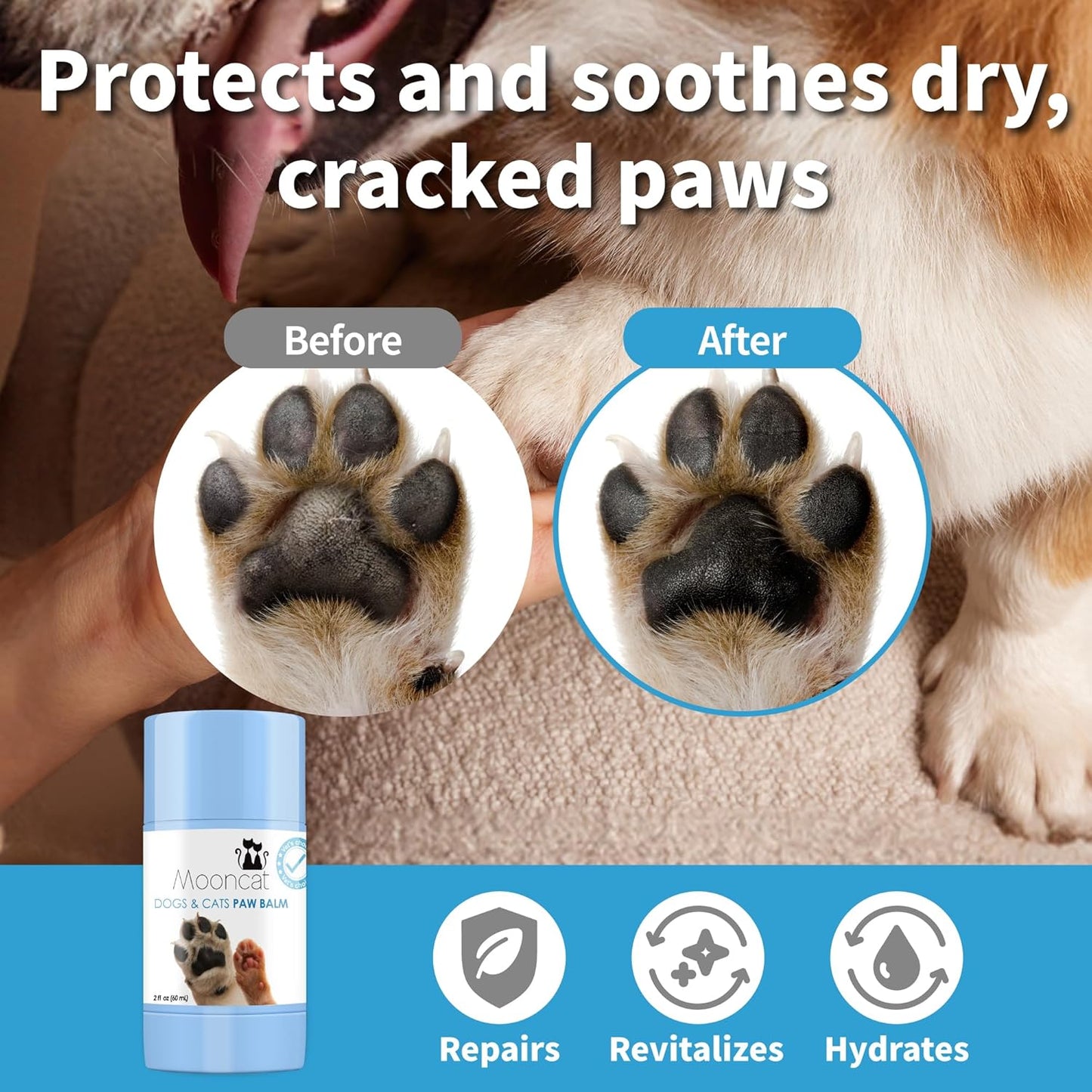 Mooncat Pet Eye Wipes and Paw Balm Bundle, 40 Count Finger Cot Tear Stain Remover, 2oz Lick Safe Natural Moisturizer for Dry Cracked Pads and Nose