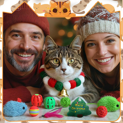 30 Pcs Assorted Christmas Cat Toy Interactive Gifts with Wand Collar Rattan Ball Christmas Bell Mouse Caterpillar Kitten Play Toy Stuff Indoor Outdoor