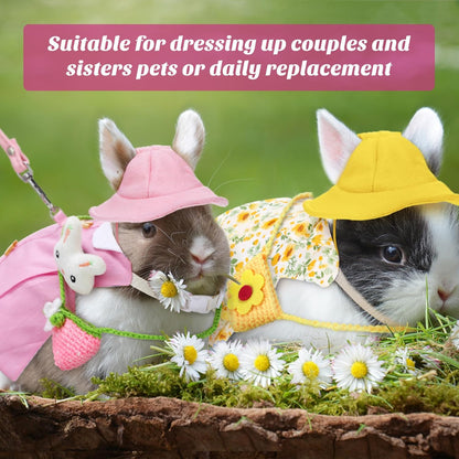 Weewooday 2 Sets Pet Rabbit Bunny Dress Bunny Easter Costume with Leash Hat Mini Bag Harness Leash Small Animals Accessory for Rabbit Hedgehog Ferret Guinea Pigs Piggies Squirrel(Trendy)