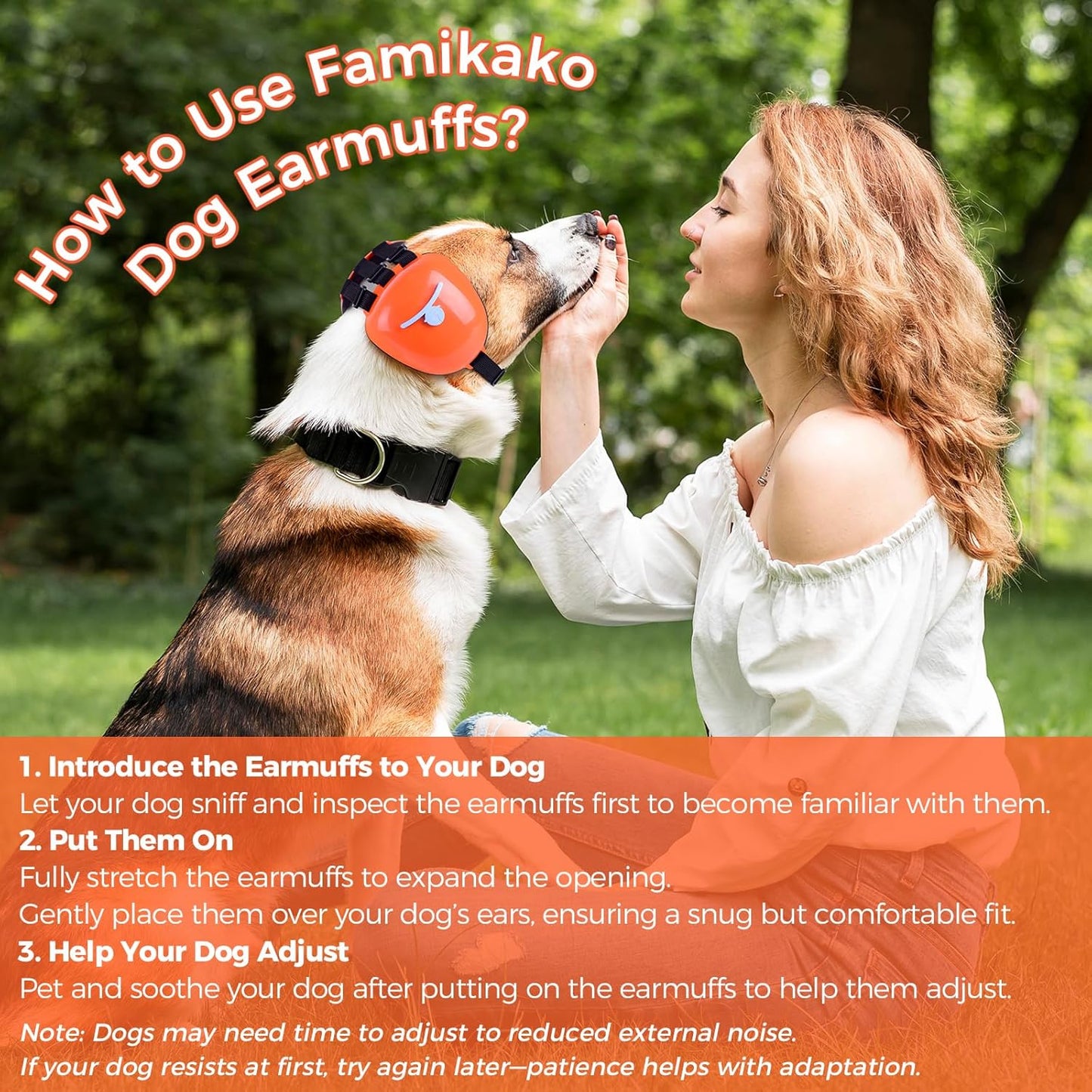 New Dog Ear Muffs for Noise Protection - 30dB NRR Dog Headphones, Noise Cancelling Hearing Protection Against Thunder/Fireworks/Vacuums, Upgraded Design with Bell Accent (Orange, Small)