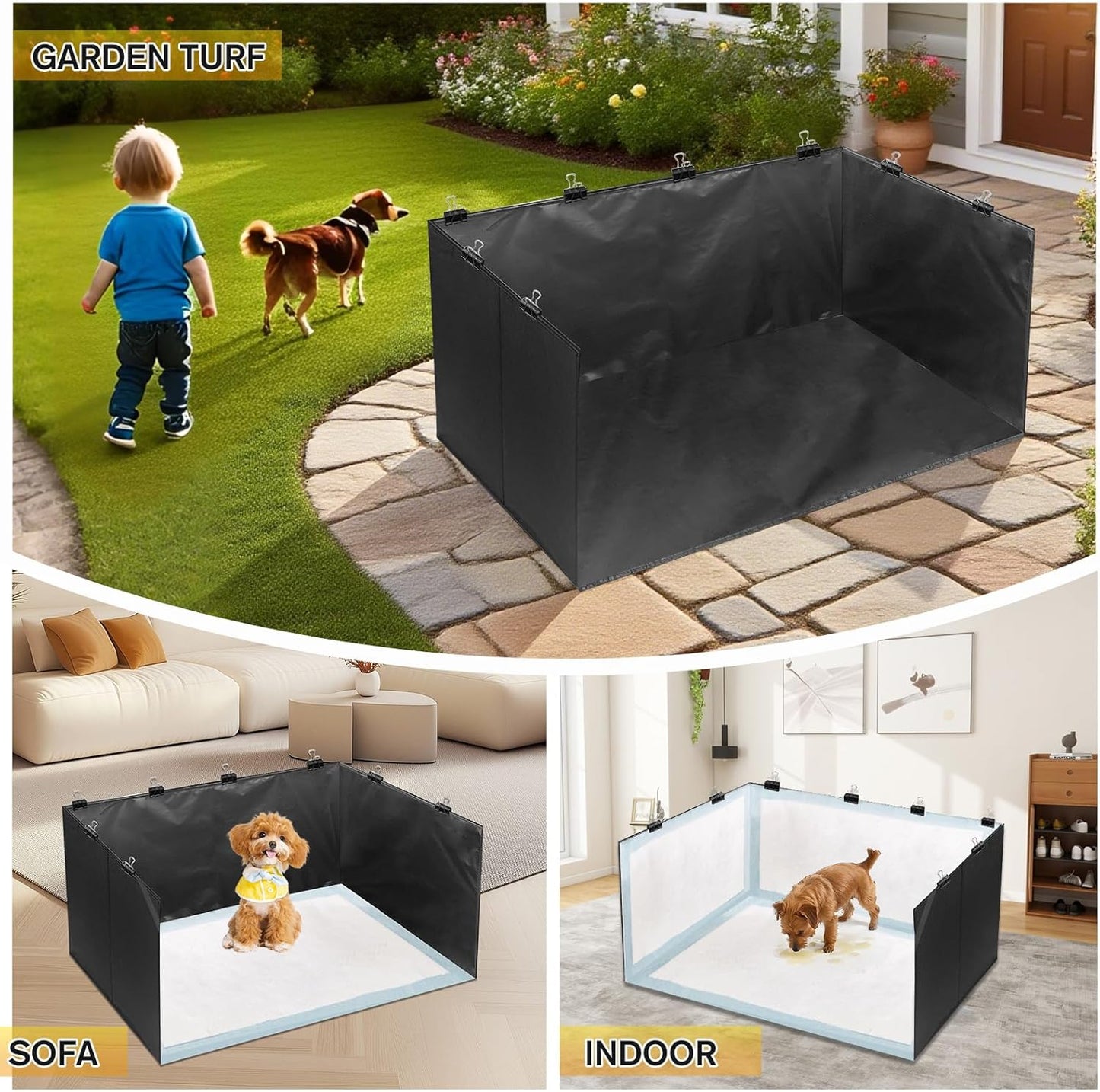 Dog Litter Box with Waterproof Liner, Foldable Dog Potty Tray Pee Pad Holder for Small Medium Dogs, Portable Indoor Toilet (35.4x23.6x15.7in)