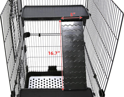 Homey Pet 3 Levels Chinchilla Ferret Pet Crate Small Animals Cages for Rat, Hamster, Guinea Pig, Squirrel, Include Caster Tray and Urine Guard (Black)