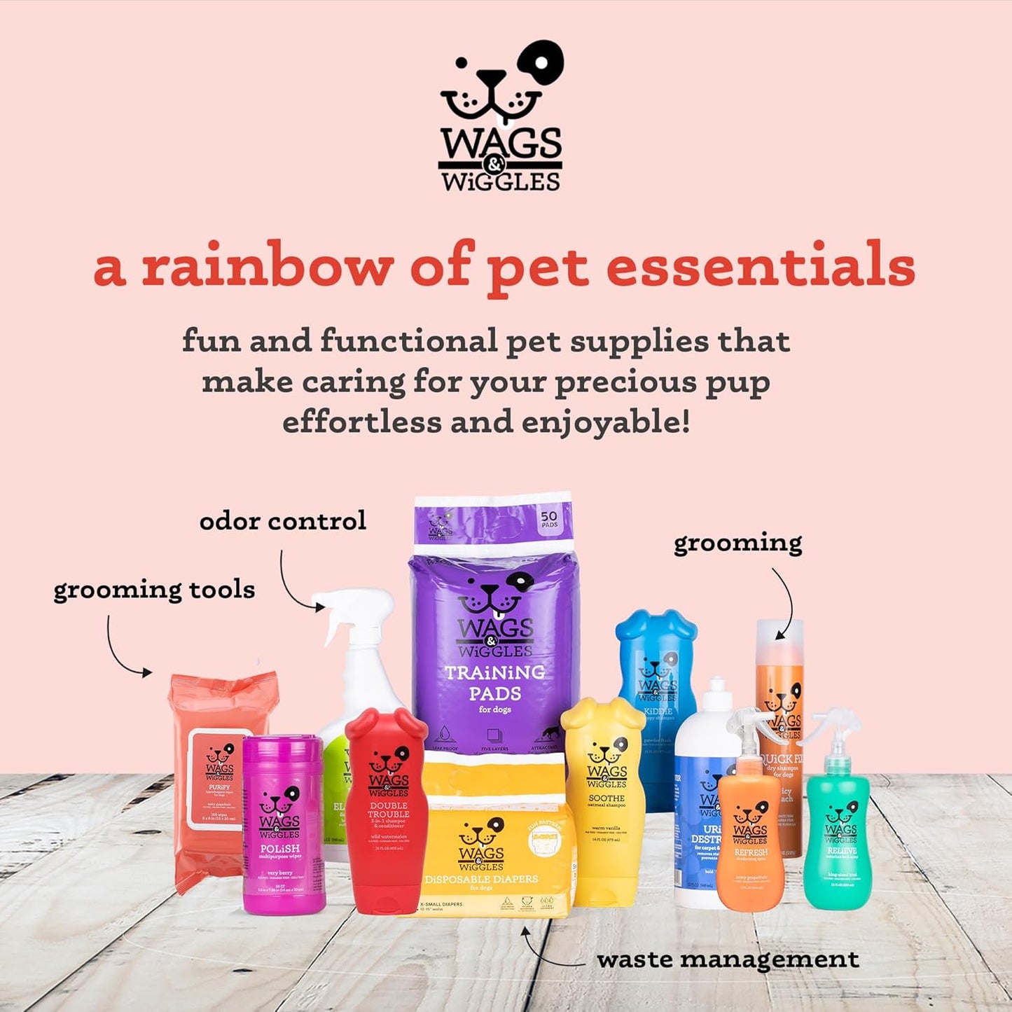 Wags & Wiggles Purify Hypoallergenic Wipes for Dogs, Zesty Grapefruit Scent - Scented Dog Wipes Gently Clean & Condition Your Dog's Coat Without A Bath, 100 Count