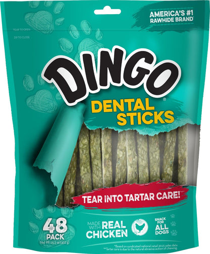 Dingo Dental Sticks 48 Count, Natural Chewing Action Helps Clean Teeth