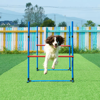 VEVOR Dog Agility Course Backyard Set, 13pcs Agility Training Equipment for Dogs, 2 Tunnels with Sandbags,Adjustable Hurdles,Weave Poles,Jump Ring,Pause Box, Puppy Obstacle Course Kit with Storage Bag