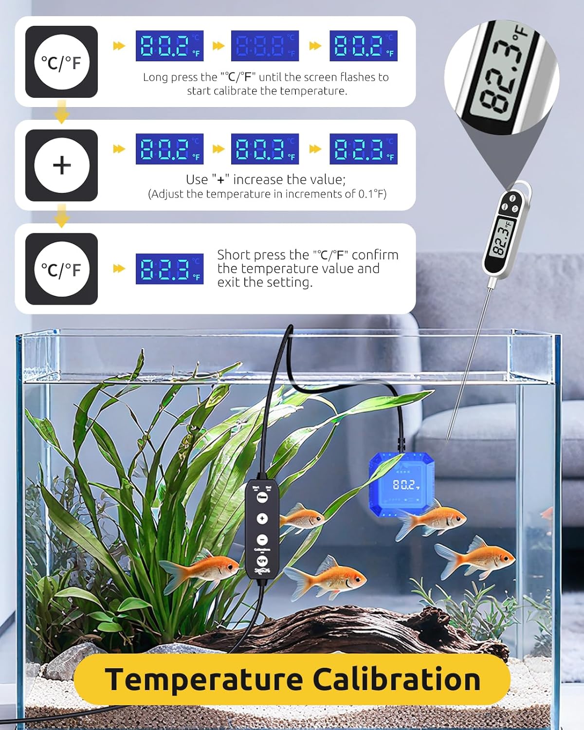 SEAOURA Aquarium Vacuum Cleaner & Aquarium Thermometer