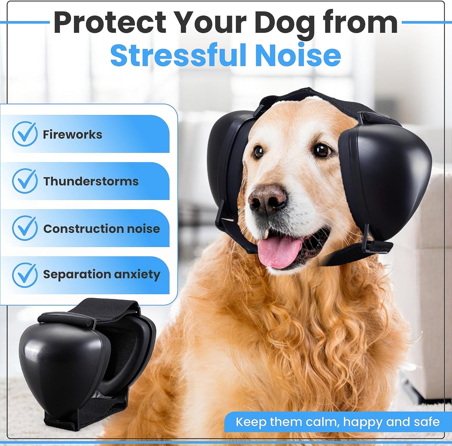 Dog Ear Muffs Noise Protection for Medium & Large Dogs – 29 dB Hearing Protection from Fireworks, Thunder & Noise