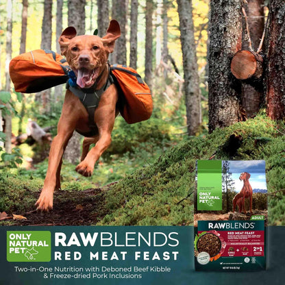 Only Natural Pet Raw Blends Red Meat Feast - Adult Grain-Free High Protein Dog Food - Includes Beef & Pork Meal, Freeze-Dried Raw Superfoods for Holistic Wellness & Full-Body Health - 18 lbs