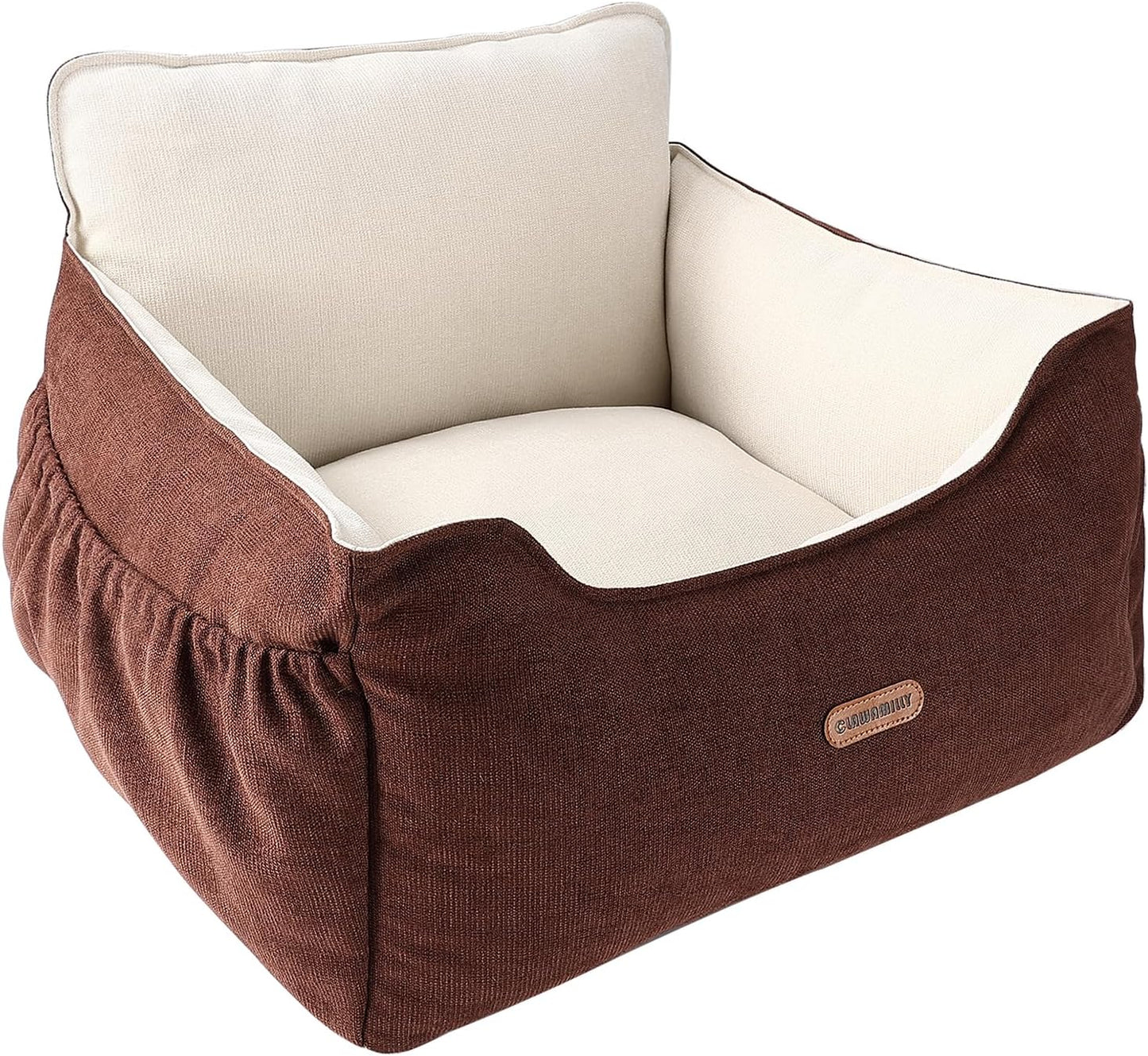 Dog Car Seat for Small Dogs Under 25Lbs, Portable Comfy Safe Puppy Car Seat Travel Bed with Storage Pockets, Fully Detachable Washable Dog Booster Carseats for Front & Back Seats, Brown