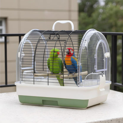Portable Bird Cage Carrier for Small to Medium Birds,Secure Multi-Access Locking Doors, Easy-to-Clean Slide-Out Tray, and Natural Wood Perches with Transparent Feeders