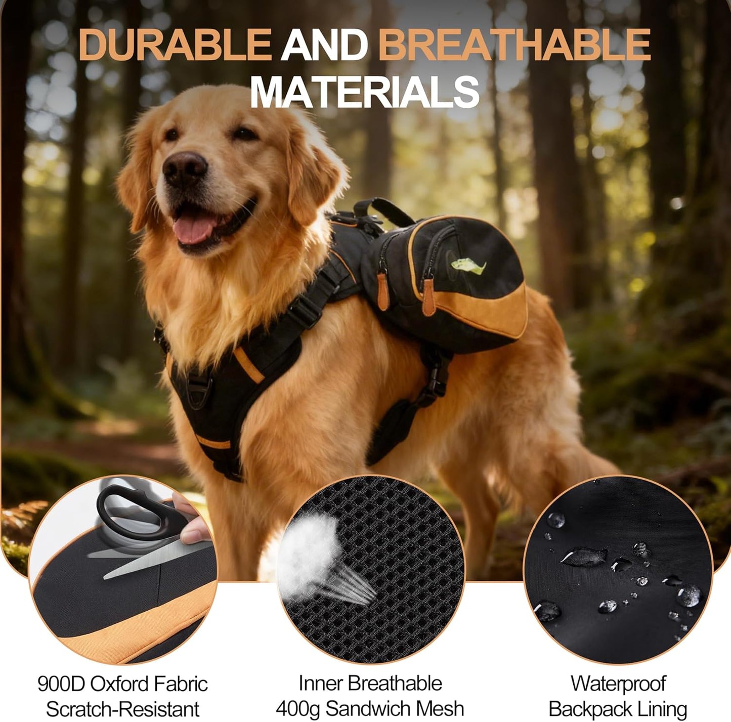 Dog Backpack Suitable for Medium-Sized Dogs, Adjustable Lightweight Pet Harness, Built-in Poop Bag Dispenser, Waterproof and Safe, Suitable for Hiking, Puppy Training, Or Daily Walks, M