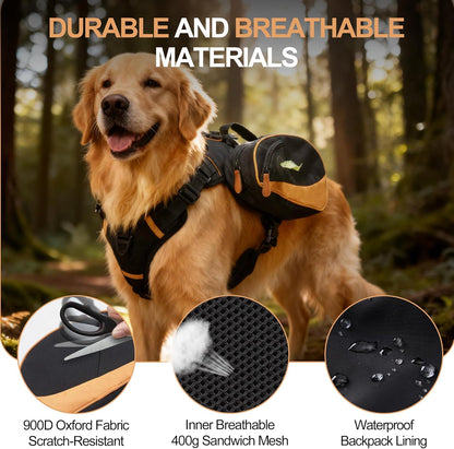 Dog Backpack Suitable for Medium-Sized Dogs, Adjustable Lightweight Pet Harness, Built-in Poop Bag Dispenser, Waterproof and Safe, Suitable for Hiking, Puppy Training, Or Daily Walks, M