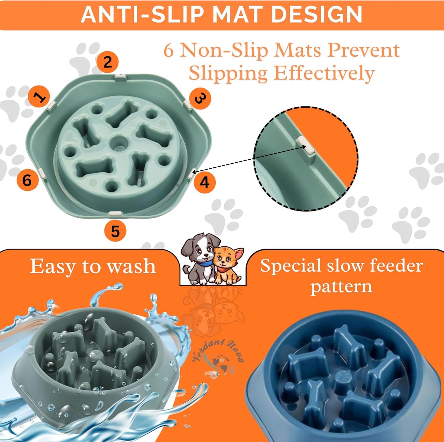 2PCS Slow Feeder Dog Food Bowl – Bowl Designed to Slow Eating, Promotes Healthy Digestion and Prevents Bloat, Ideal for Cats and Dogs (Red-Red)