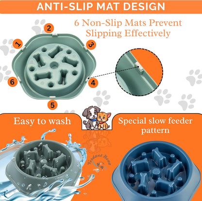 2PCS Slow Feeder Dog Food Bowl – Bowl Designed to Slow Eating, Promotes Healthy Digestion and Prevents Bloat, Ideal for Cats and Dogs (Red-Red)