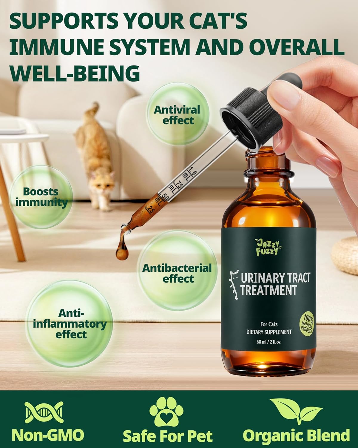 Antibiotic for Cats, Natural Cat Antibiotic Supplement with L-Lysine for Immune Support & Allergy Relief, Respiratory Health, Sneezing, Runny Nose, Infections, for All Cats, Chicken Flavor - 2 Oz