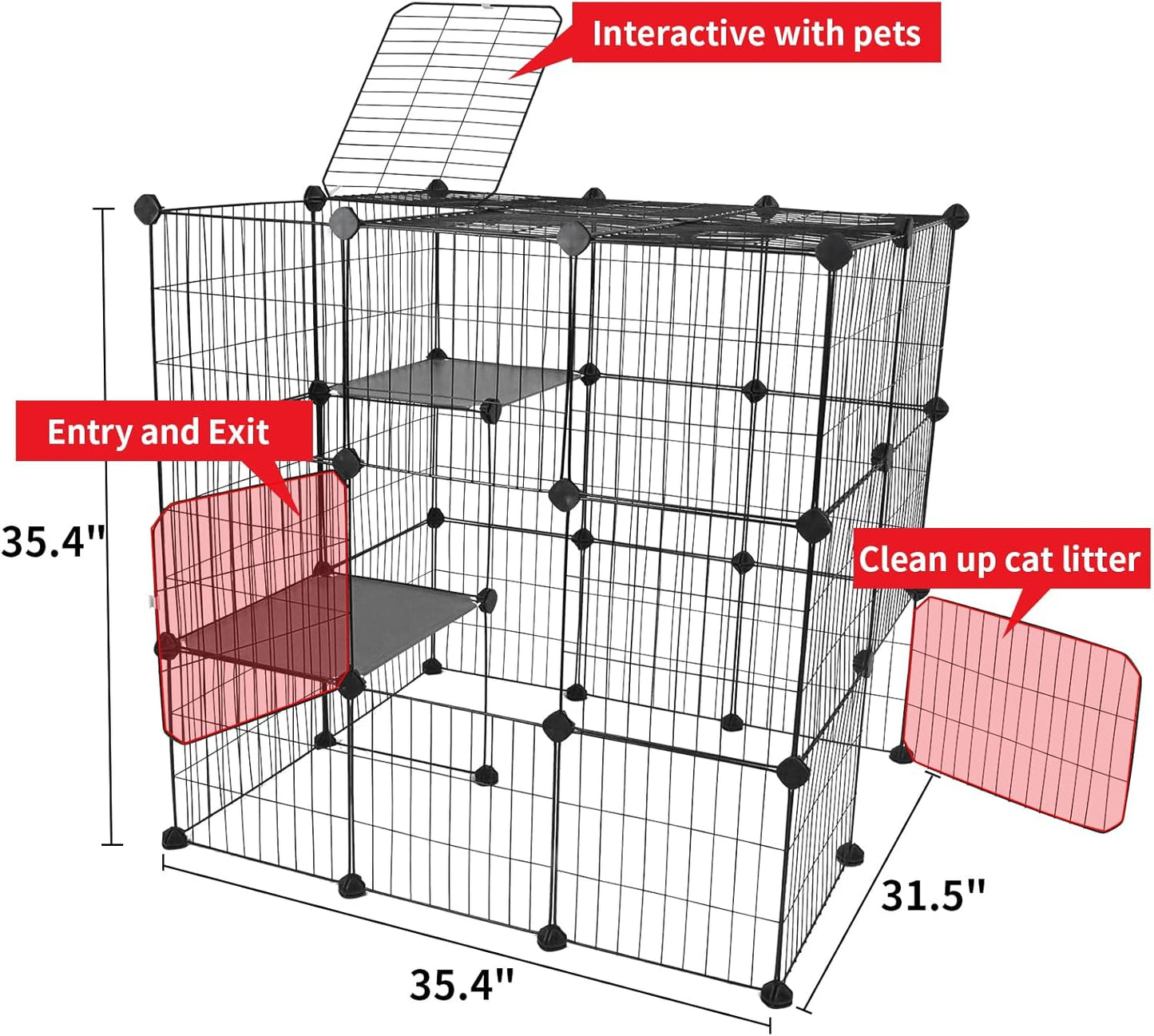 Oneluck 3-Tier Cat Cages Indoor Enclosure DIY Cat Playpen Catio Detachable Metal Wire Kennels Cats Crate Large Extra Exercise Place Ideal for 1 Cat,35.4 Inches