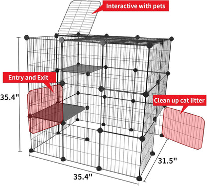 Oneluck 3-Tier Cat Cages Indoor Enclosure DIY Cat Playpen Catio Detachable Metal Wire Kennels Cats Crate Large Extra Exercise Place Ideal for 1 Cat,35.4 Inches