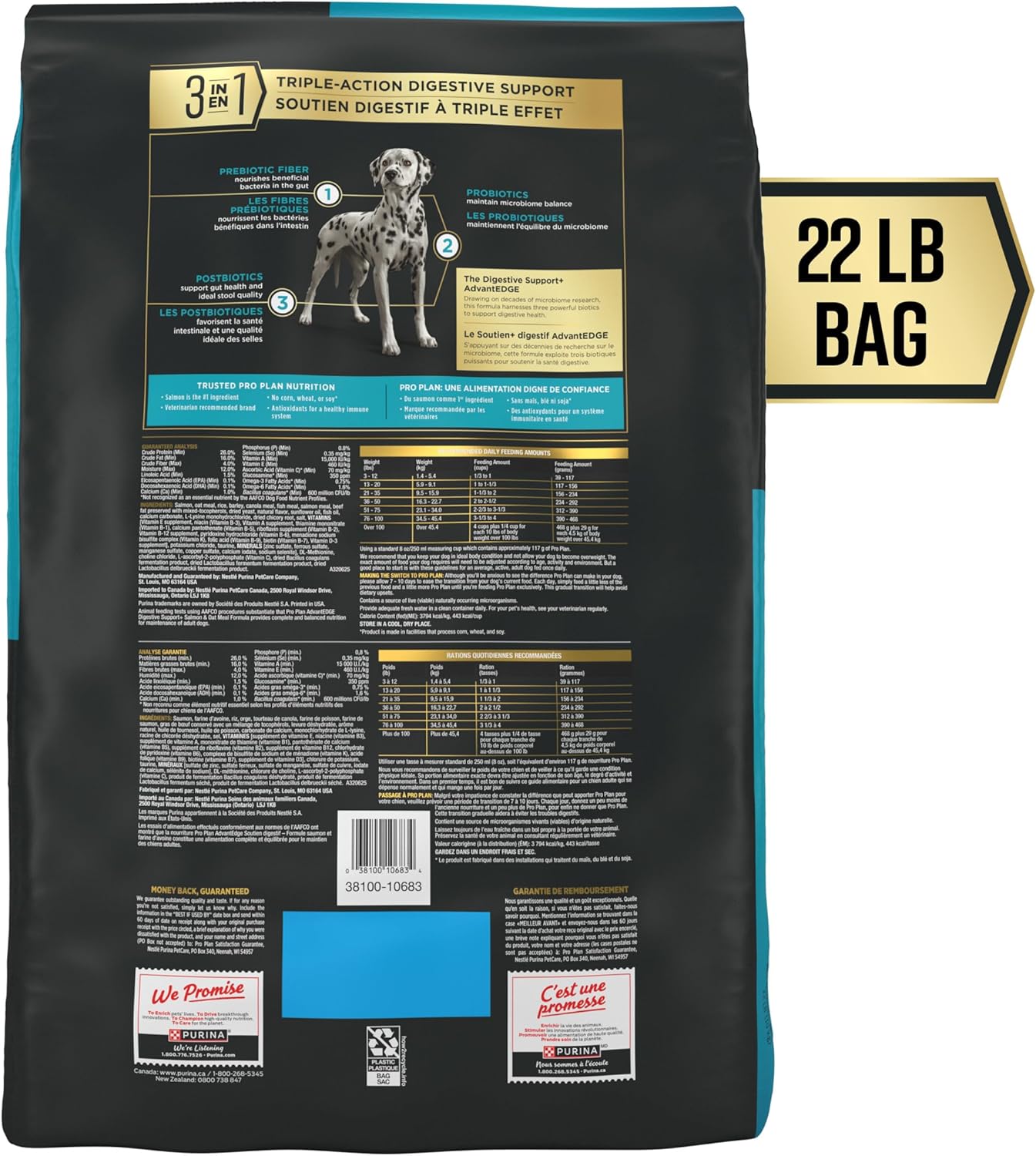Purina Pro Plan AdvantEDGE Digestive Support Plus Salmon and Oat Meal Formula Adult Dry Dog Food - 22 lb Bag