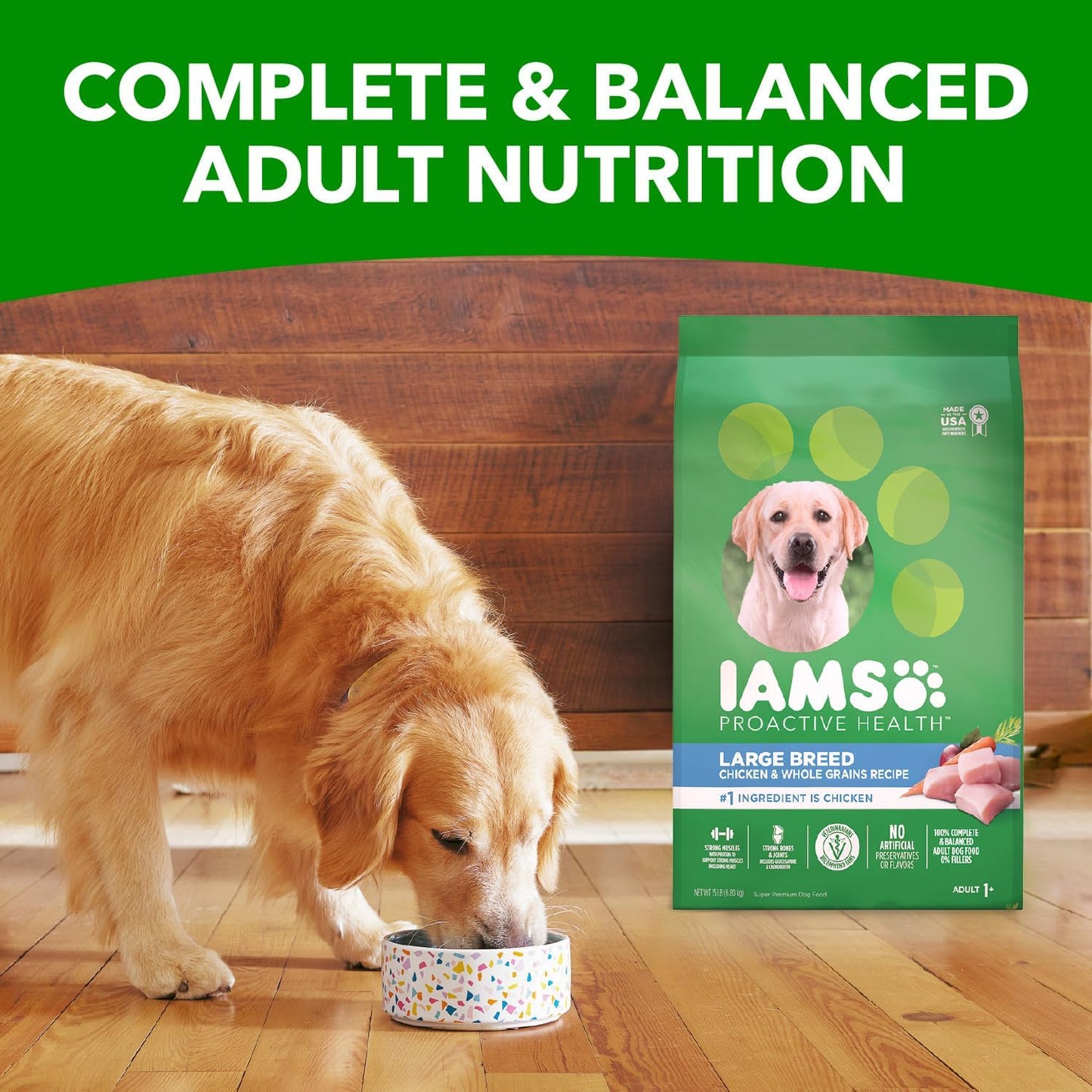 IAMS Proactive Health Large Breed Adult Dry Dog Food with Real Chicken, 30 lb. Bag
