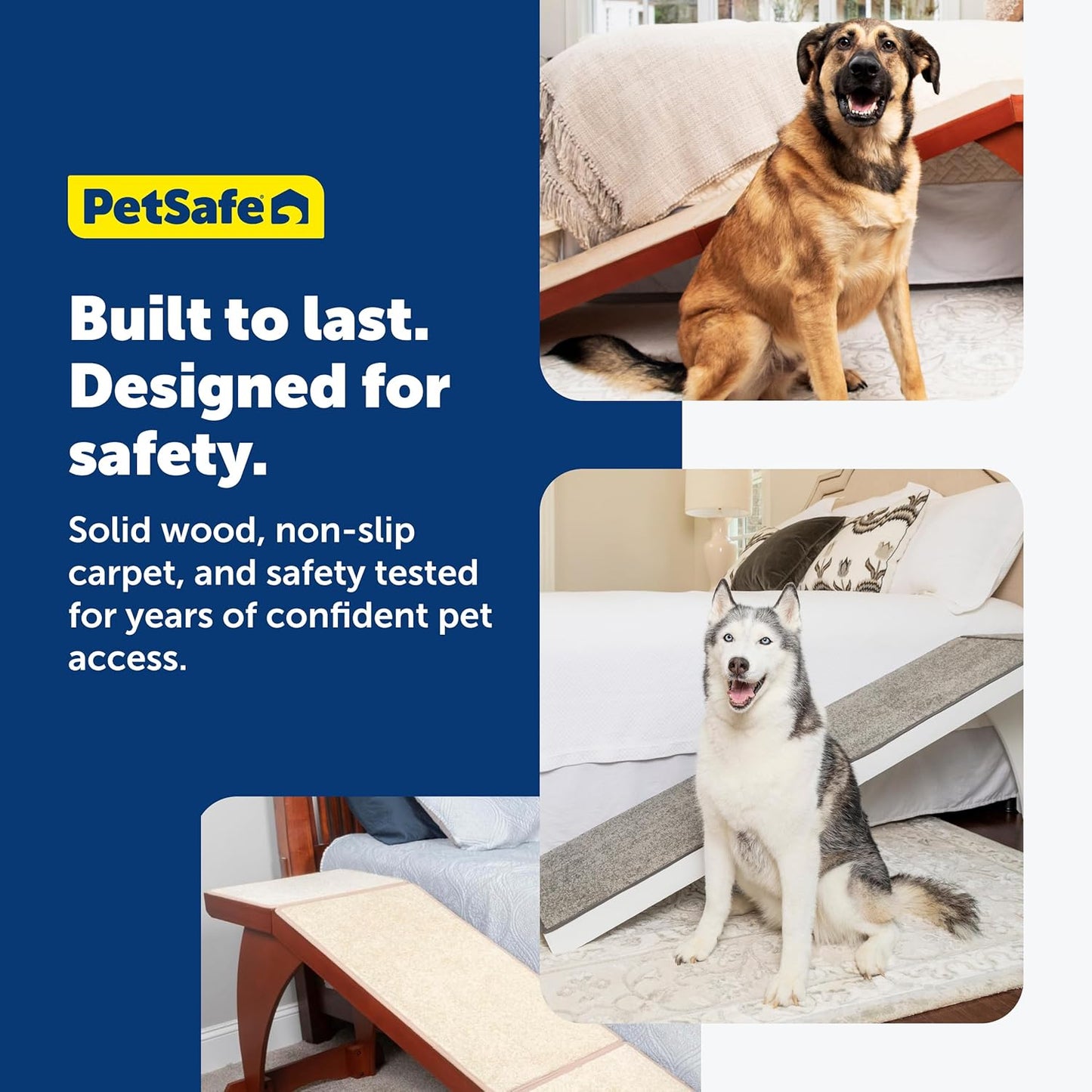 PetSafe CozyUp Bed Ramp - Supports Pets Back & Joints - High Traction Carpet Surface - Furniture-Grade Wood - Cherry or White Finish - Heavy Duty Bed Access Ramp - White