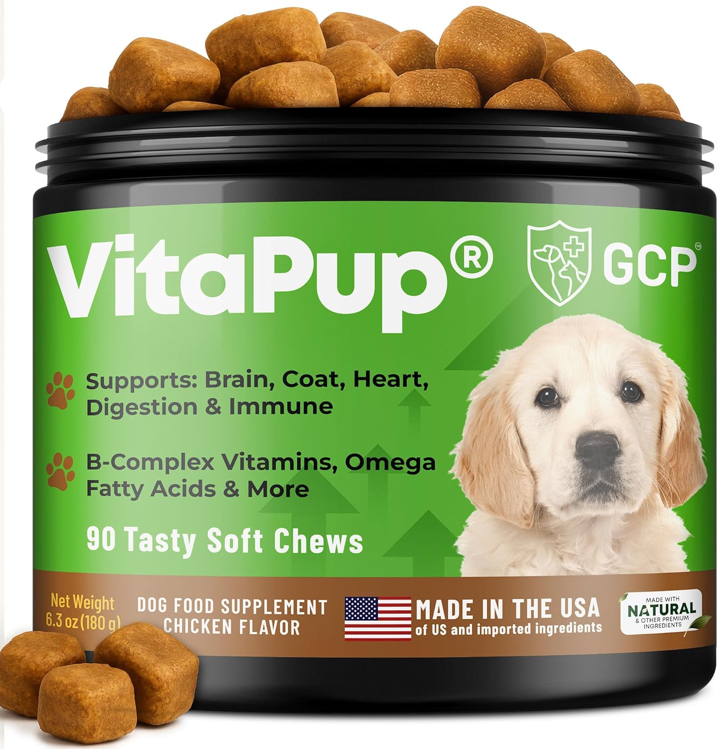Guardian’s Choice VitaPup Puppy Vitamins Chews, Dog Vitamins for Growth, Digestion, Coat, Brain & Immune Support, Daily Multivitamin for Dogs with Omega 3, Biotin, & Calcium, 90 Tasty Soft Chews