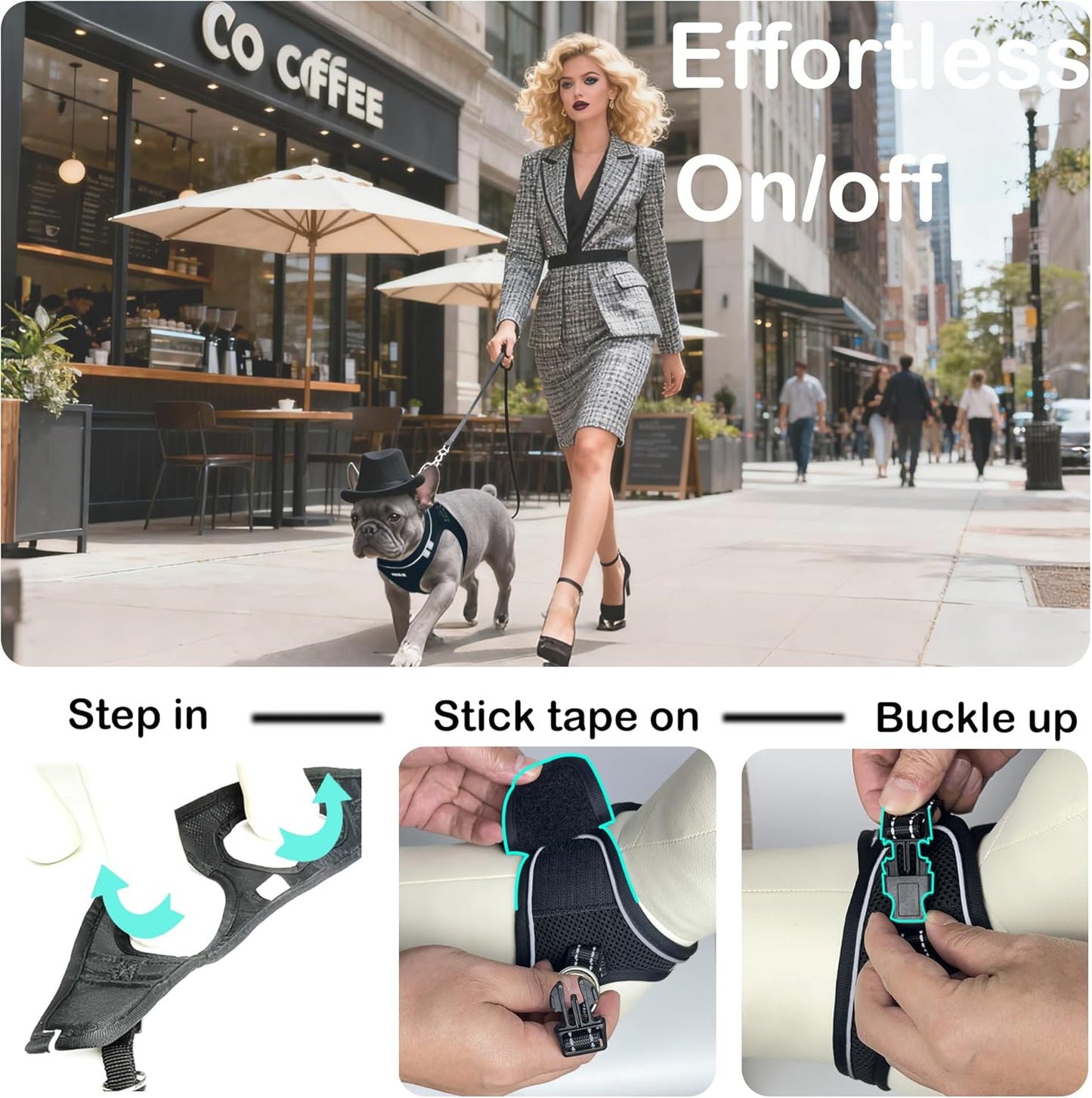 Dog Harness and Leash Set, No Pull Soft Mesh Pet Harness -in Puppy Pet Vest Harnesses for XS,Small,Medium Dogs and Cats Black-M