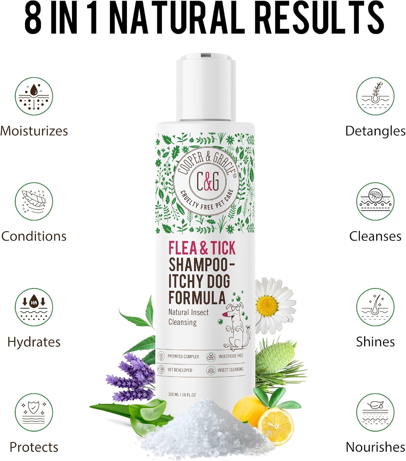 Itchy Dog Flea and Tick Shampoo 300ml – Plant-Based Gentle Dog Shampoo – Flea & Tick Care for Dogs – Cleanses & Freshens Coat – for Sensitive Skin – by C&G Pets