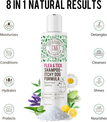 Itchy Dog Flea and Tick Shampoo 300ml – Plant-Based Gentle Dog Shampoo – Flea & Tick Care for Dogs – Cleanses & Freshens Coat – for Sensitive Skin – by C&G Pets