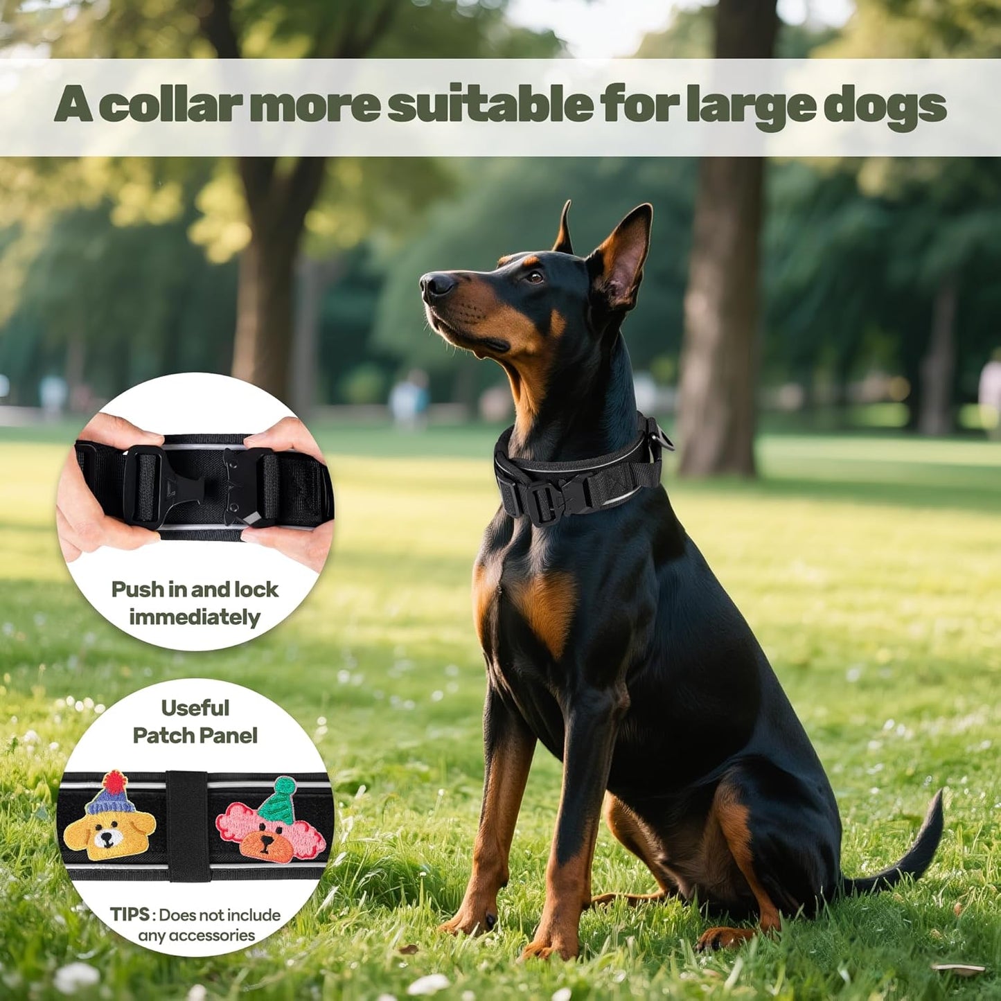 Tactical Dog Collar with Airtag Pocket, Adjustable Military Training Nylon Dog Collar, Reflective Collar with Control Handle and Heavy Duty Metal Buckle for Medium Large Dog(Black,L)